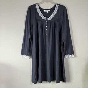 EILEEN WEST Cottagecore Nightgown XL Lace Trim Long Sleeves Granny Comfy Gray